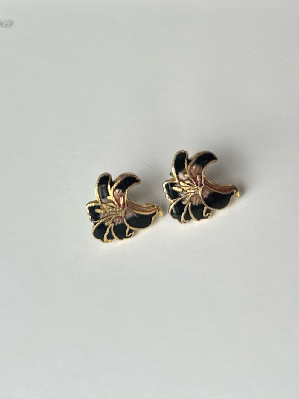 Gold and Black Floral Stud Earrings - Elegant Women’s Jewelry